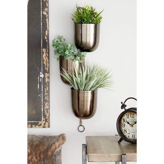25" Dark Silver Metal Contemporary 3-Pot Hanging Planter